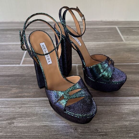 AQUAZZURA Sinner Ombre Platform Ankle-strap Sandals Sz 40 Petroleum Blue NIB - Picture 7 of 13